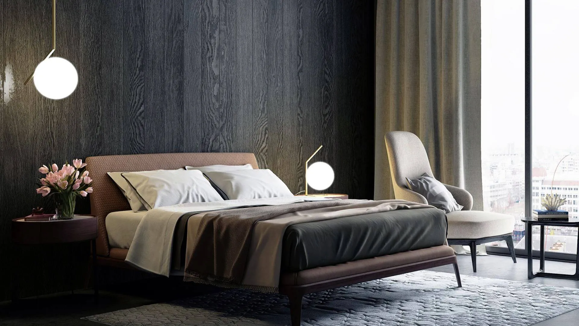 Büyük yataklı ve pencereli otel odası